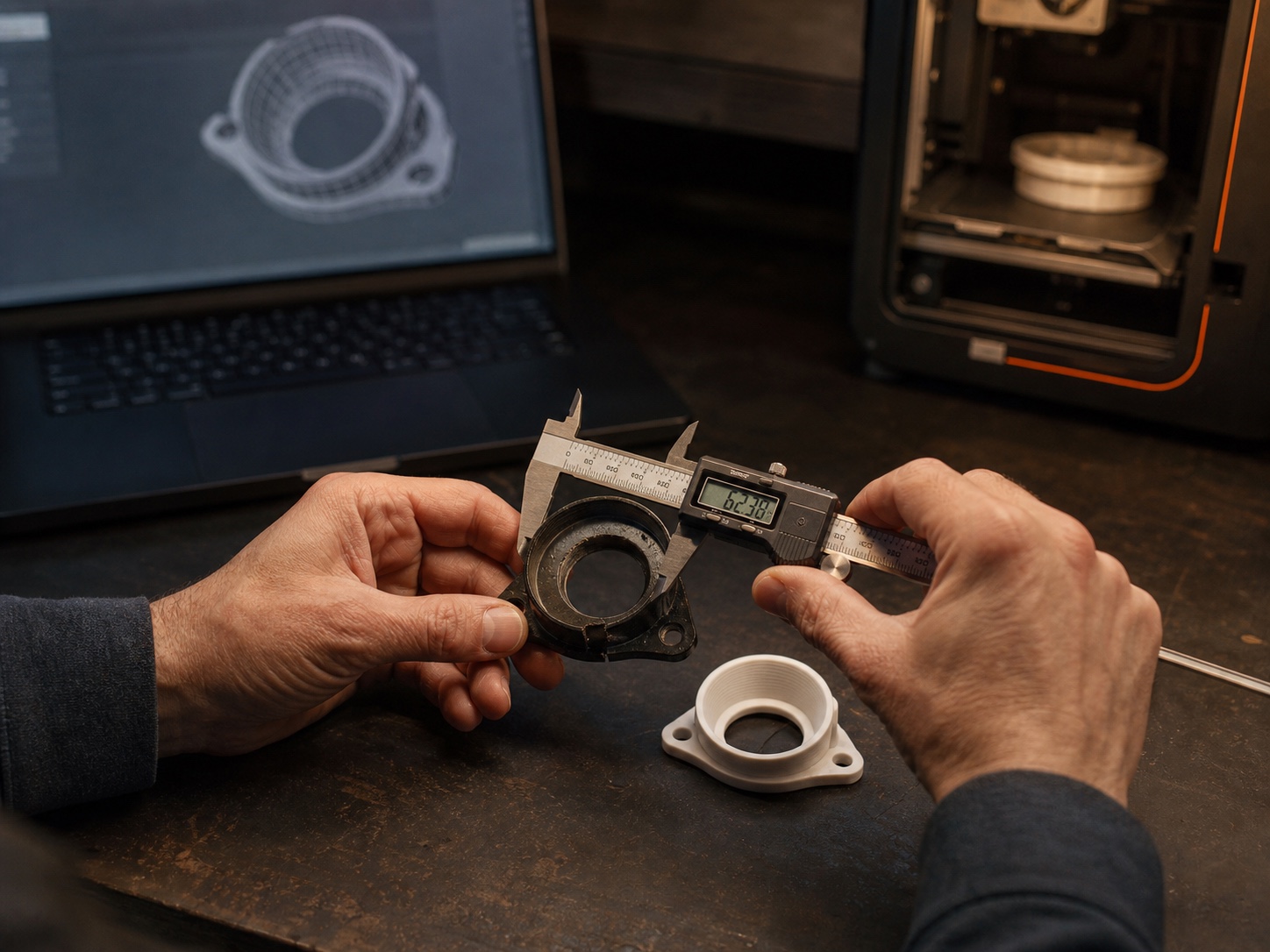 A specialist reverse-engineering a broken classic-car part